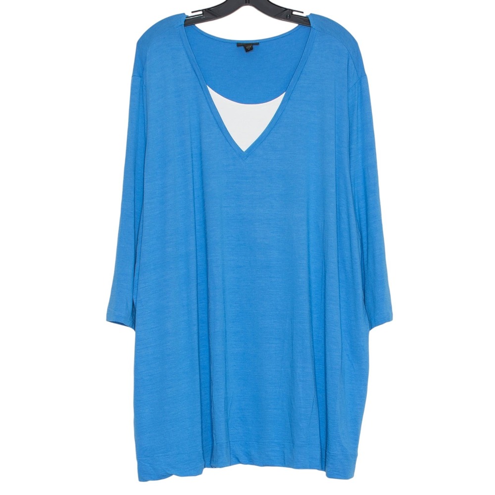 J Jill Tunic Top 3/4 Sleeve Minimalist Wearever Collection Stretch Blue White 4X